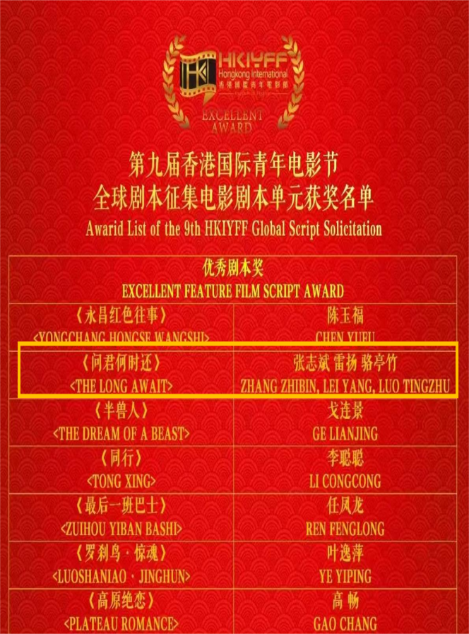 荣耀时刻|我院师生在第九届香港国际青年电影节全球剧本征集中斩获多项大奖！